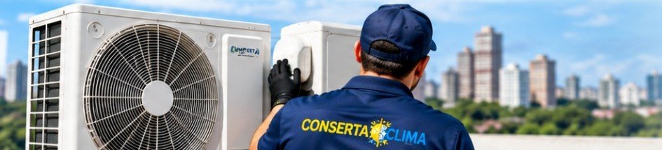 Técnico trabalhando em equipamento de climatização